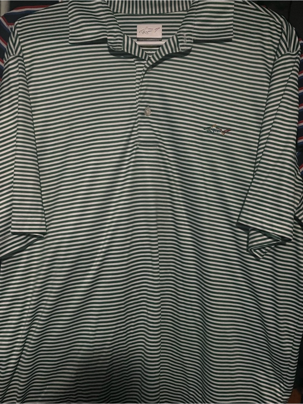 Greg Norman Collection Green & White Striped Polo